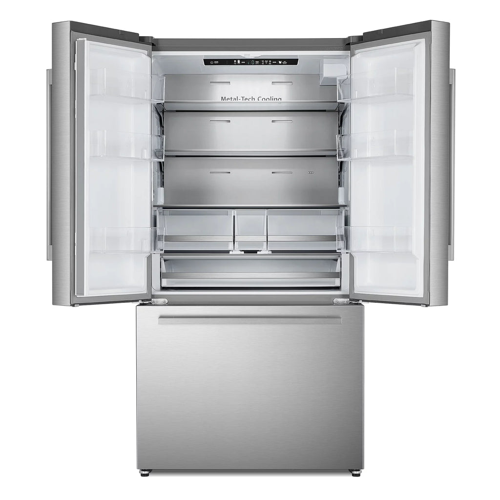 in ft. French Stainless Door Dispenser 3-Door Steel cu. Refrigerator 22.4 Moisture