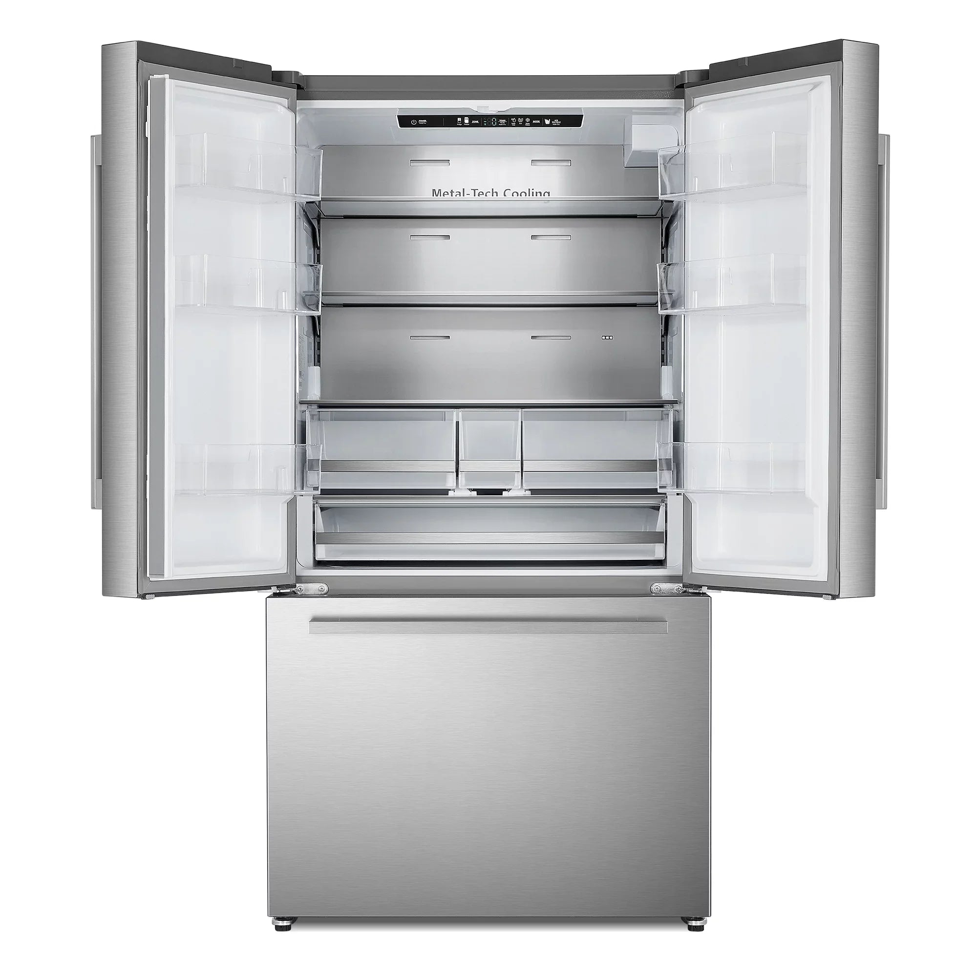 in ft. French Stainless Door Dispenser 3-Door Steel cu. Refrigerator 22.4 Moisture