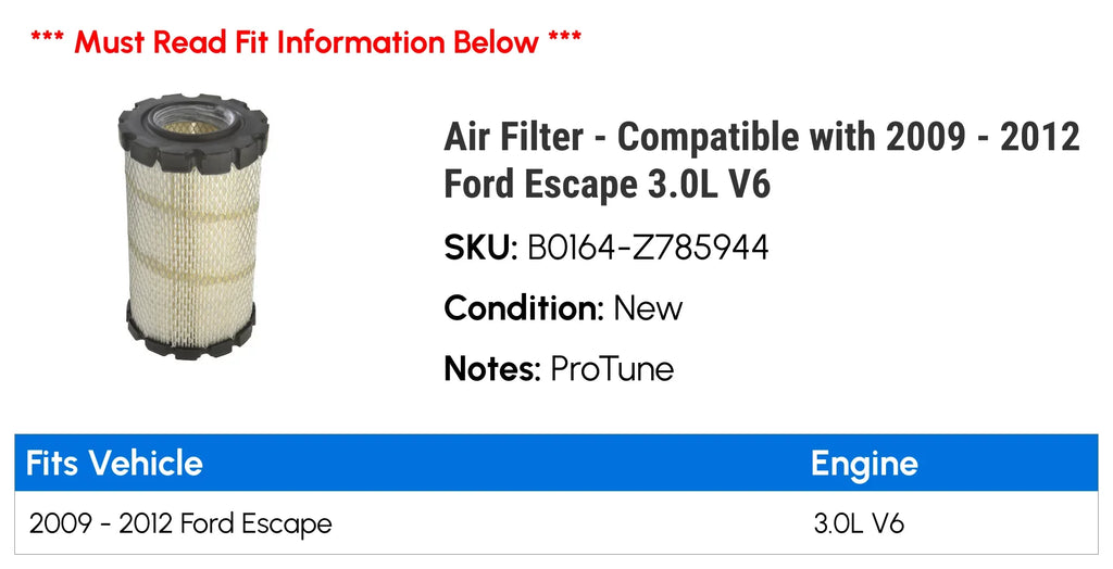 Fits - 3.0L 2009 - V6 Ford Filter 2012 Escape with Air 2010 2011