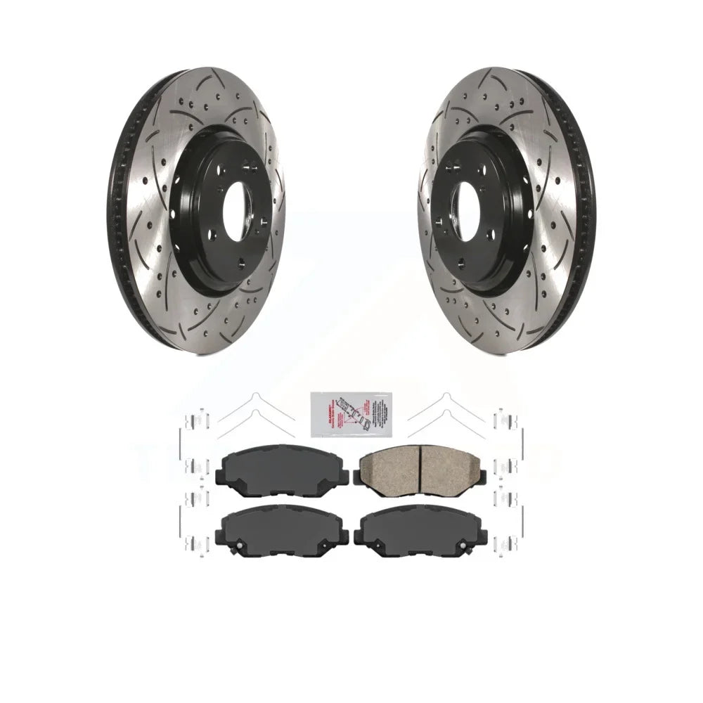 Auto Civic Rotors Honda Coated And - 2017-2020 Brake Si with Front Kit Slotted Pads -100024 Ceramic Drilled Transit For Sedan Disc