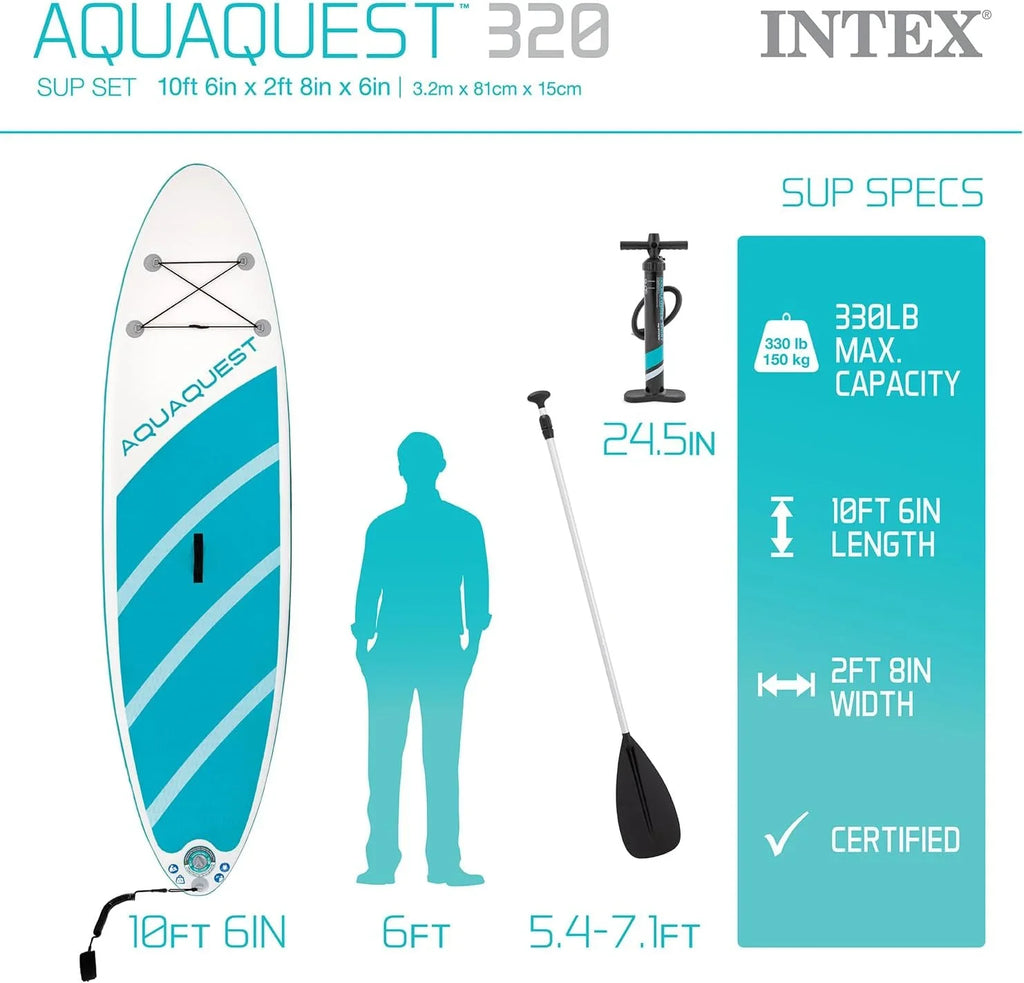 Inflatable Box Paddle TEAL AquaQuest 320 Open - Board Series INTEX
