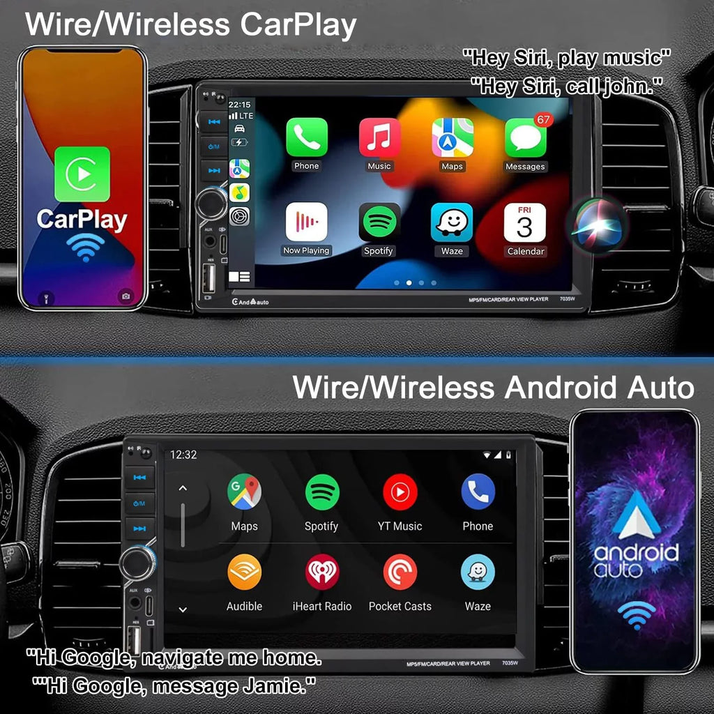 USB,7" FM Voice Din Radio Wireless Camera,Bluetooth Auto,Type-C Receiver Stereo,Compatible CarPlay/Android DSP Double Link,Backup Car with Mic Audio Touchscreen,Mirror Control,External Alondy AUX SD