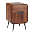 Moderne nachtkast met houten afwerking en metalen poten