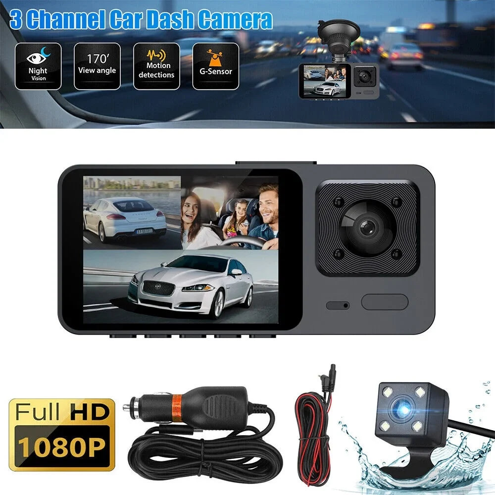 1080P Lens Car Dash Lens Camera 3 Video Cam G-sensor Dual Recorder Front/Rear/Inside