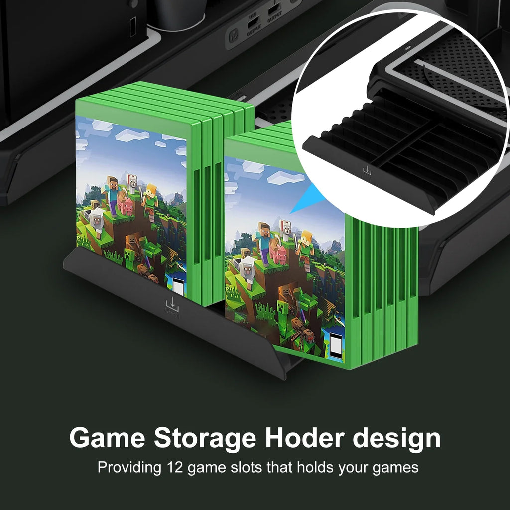 Packs with Fan Station Holder Battery & Stand Organizer, X Games with Cooling Series for mAh 2 Controller Storage Dual Headphone Xbox Dock X/S, 1400 Charging 12 Charger Vertical with Cooling Station