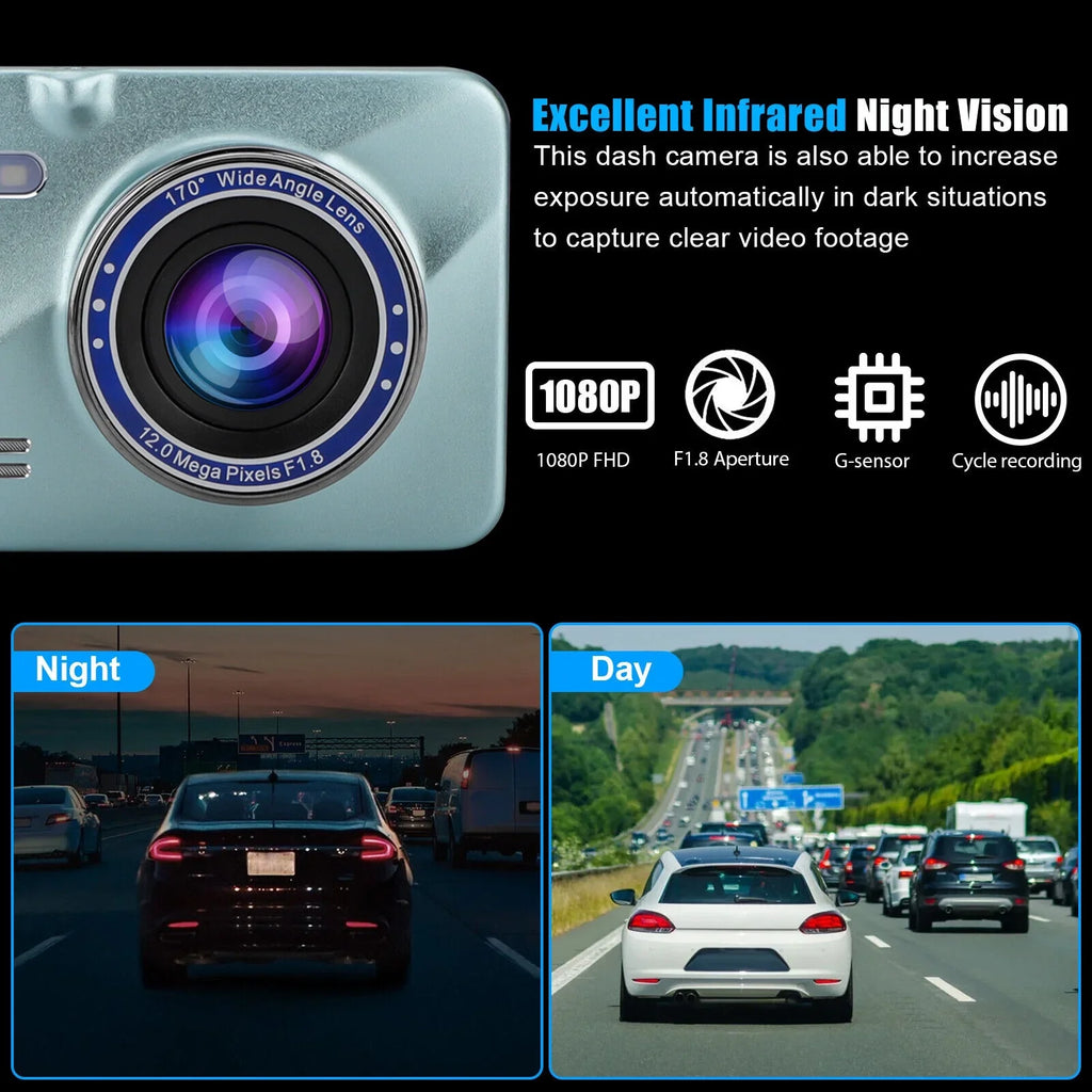 HD G-Sensor Camera View Front 2 1080P Dash Car Video DVR Recorder Lens Rear Cam
