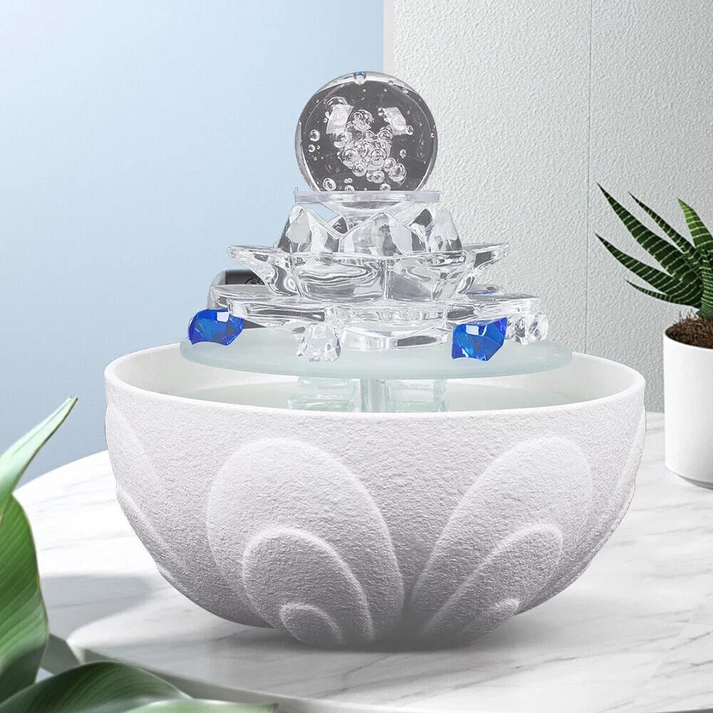 Fountain Desktop Tabletop Ornament Office Moisture Lotus Crystal Flowing Decor Desktop White Moisture Fountain Teahouse Fountain, Moisturefall