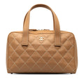 Lambskin Authenticated HandleBag Brown Top Leather Handbag (Good) Pre-Owned Stitch Unisex Wild
