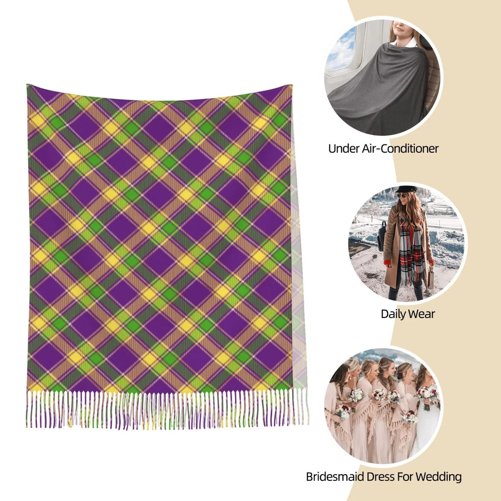 Wrap Gifts- Mardi Plaid Elegant Cashmere Soft Print Scarf For Large Gras Winter Feel Bingfone Scarves Women Warm Shawl Art