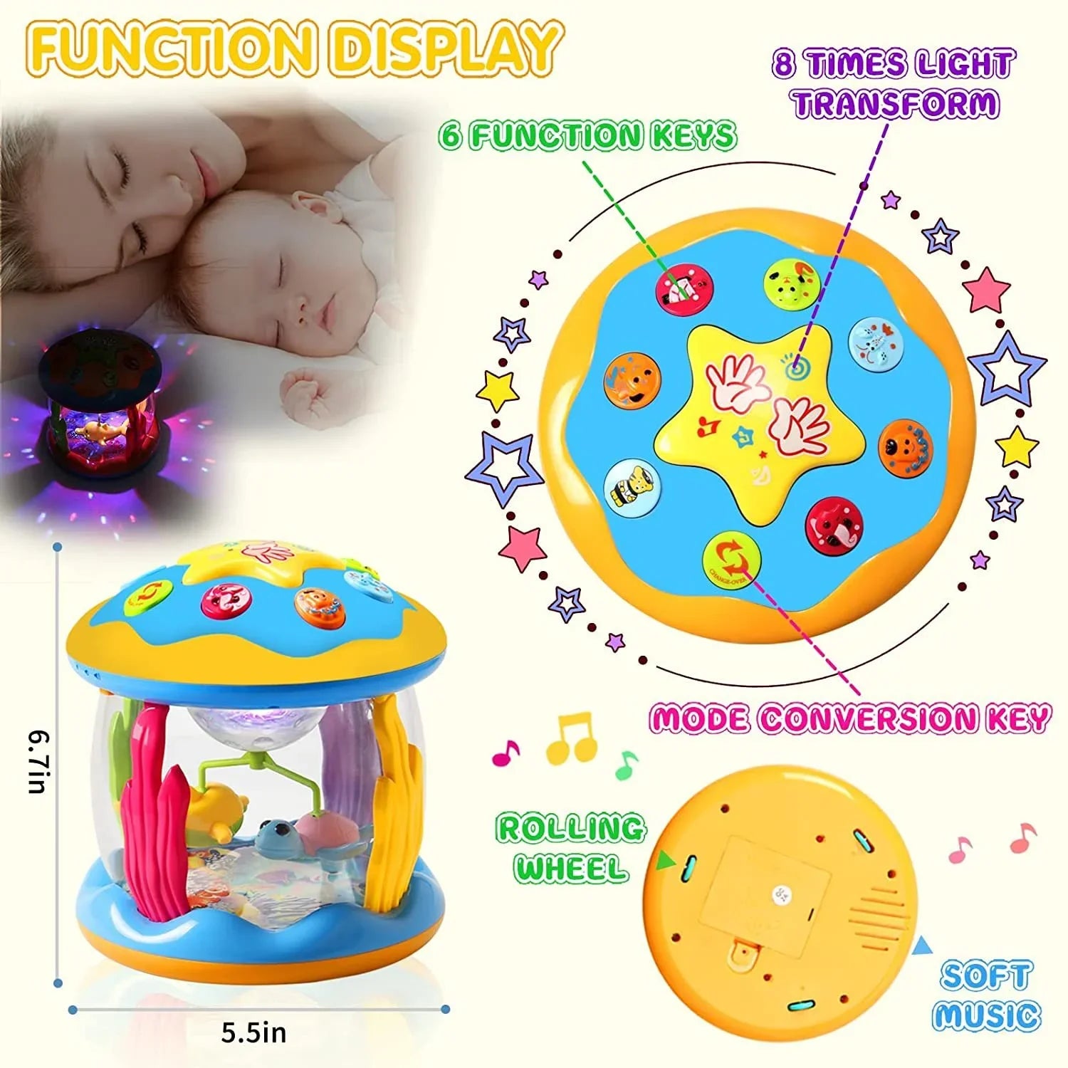 Months Projector Gifts Old Toys Boys Time Musical Year 3 Tummy 2 Toys Light 6-12 1 Learning Crawling Toddlers 12-24 Infant Ocean for Up for Baby Months, Toys Toys Girls Baby