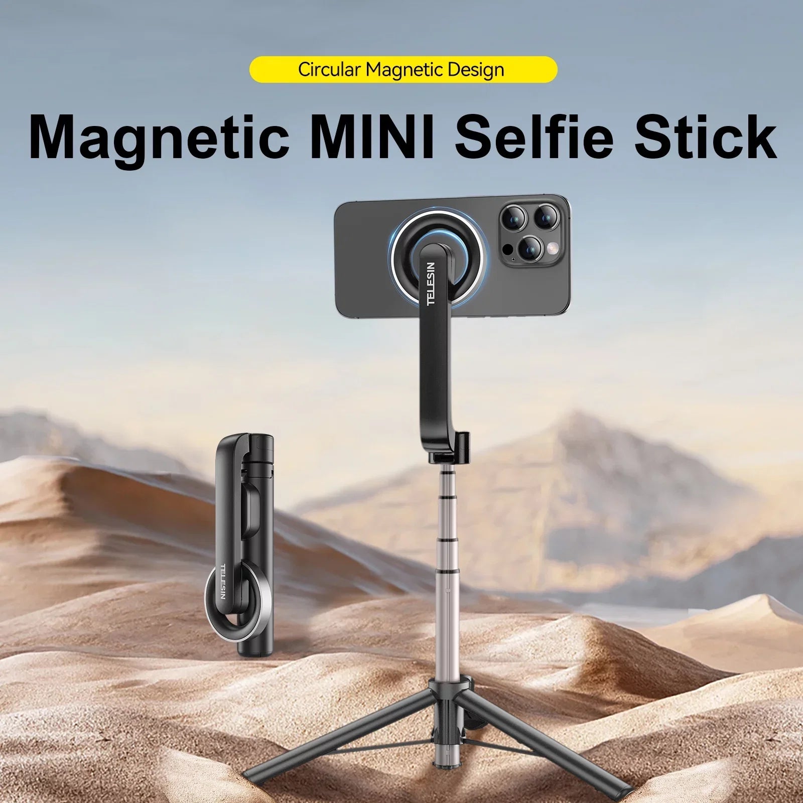 , Remote Selfie with Magnetic Tripod, for 27.1 inch Rotation Stick Control