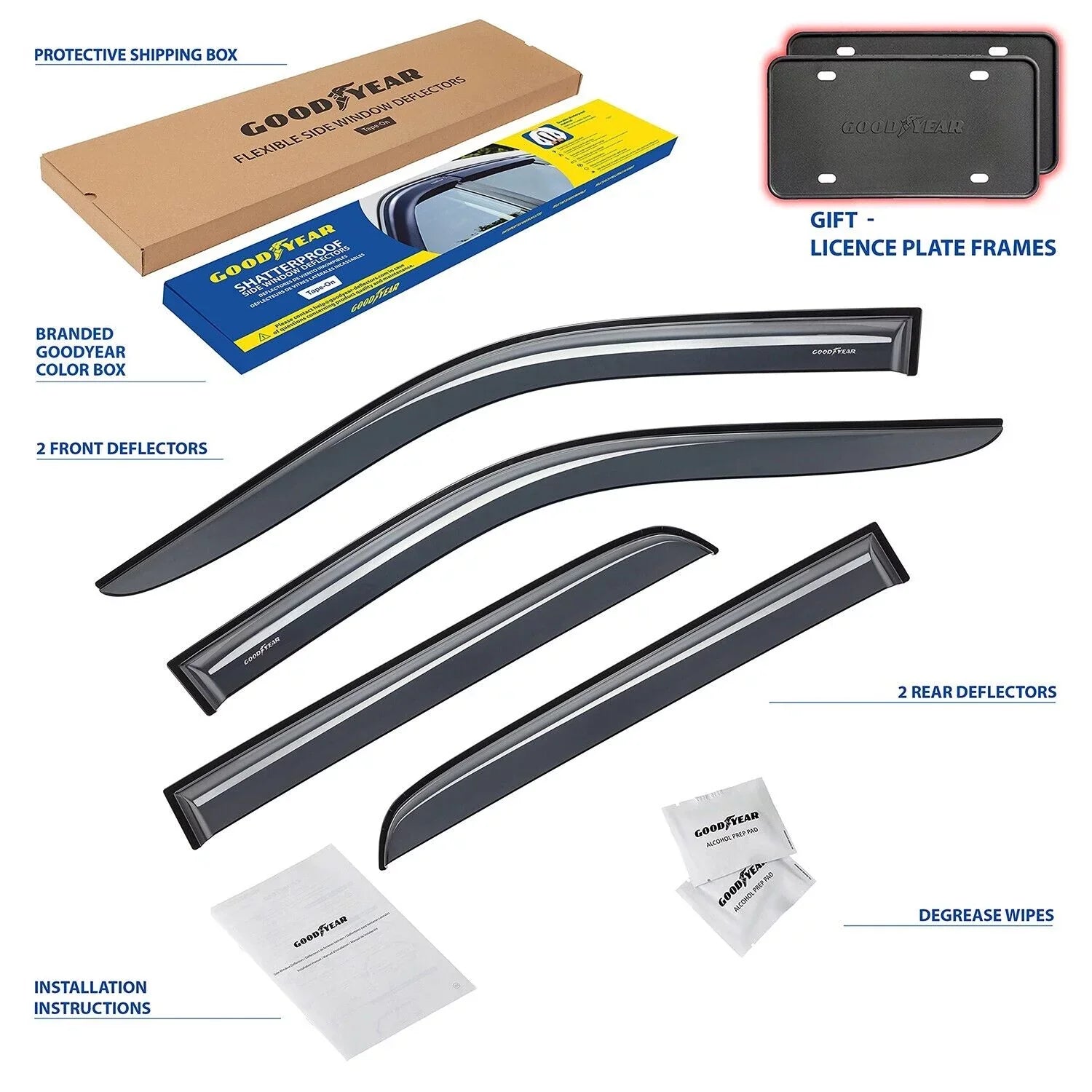 GY003106LPv Crew Dodge Visors, Window Side Deflectors Cab, Deflector, Truck Window Shatterproof for Accessories, Rain Visor, Goodyear Vent 2019-2024 4pcs- 2500 Guards, Vent 3500 Tape-on