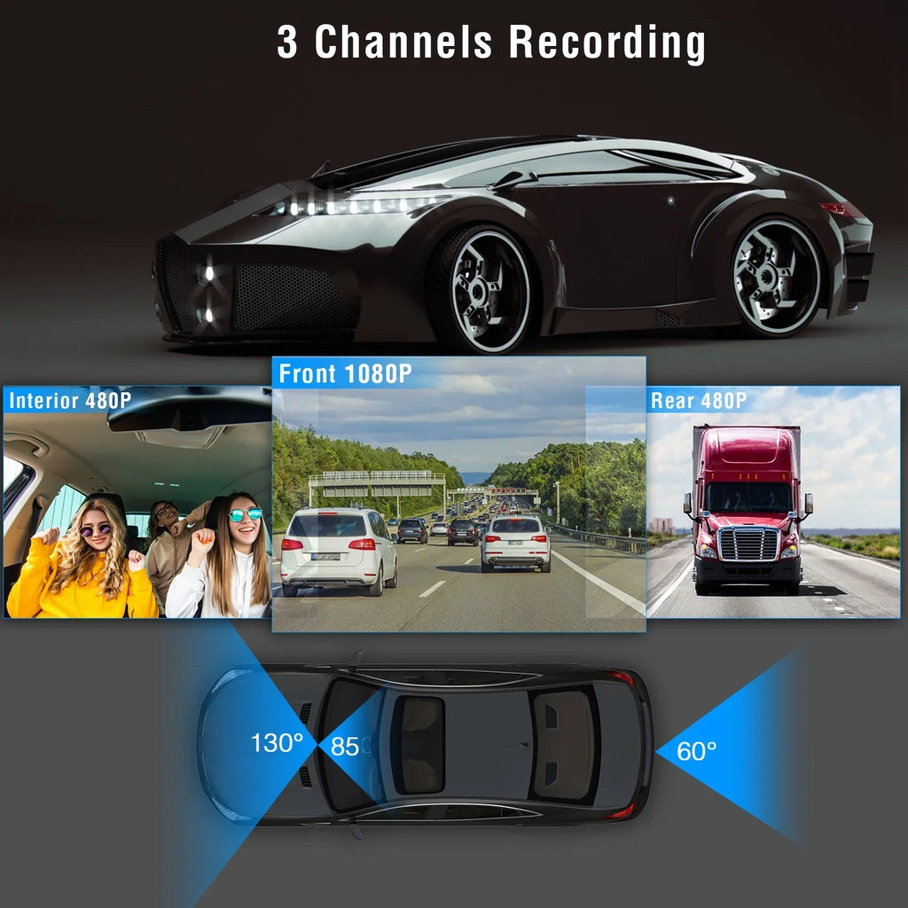 Car 3 Dashboard Video Driving Vision, G-Sensor, IR 3 Cam, Recorder, Dash 1080P Recorder, iMounTEK Camera Night Cam Dash Parking Way Front Camera Rear, Inside Mode and Triple DVR Backup Channel