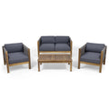 Outdoor Wood Acacia Rope Charlotte with Studio and 4 and Chat Seater Cushions, Set Teak Gray