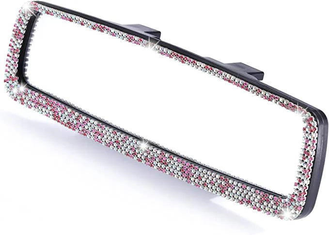 Car Women Bling Mirror, with Tee Glass, Decorations Car Rearview and Interior Bling View Mirror Bling Rear Car Accessories for