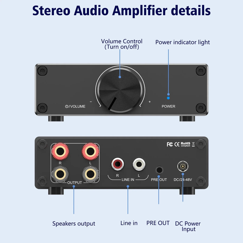 Desktop X Digital TPA3255 Lixada Audio Channel Home Stereo 2.0 Active 2 Speakers Plug-and-Play 300W for Amplifier