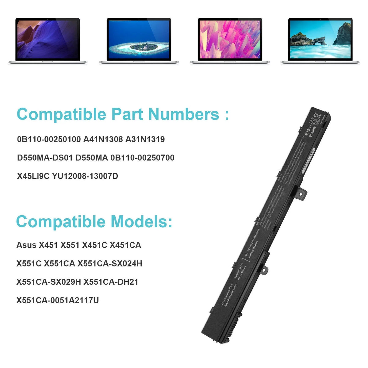 Battery X551MA X551 A41N1308 X551M D550 A31N1319 X551C 14.8V Asus for X551CA