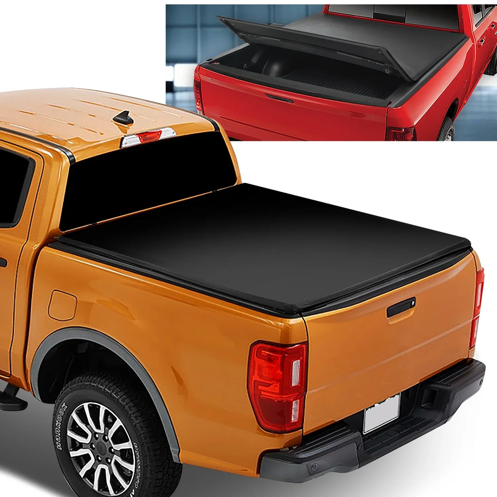 Ford Aluminum Frame -Fold 20 Top --091 to Adjustable Trunk Ranger Tonneau Bed Short Tri Soft 2021 Motoring Black Shield Vinly For 6Ft Matte 2019