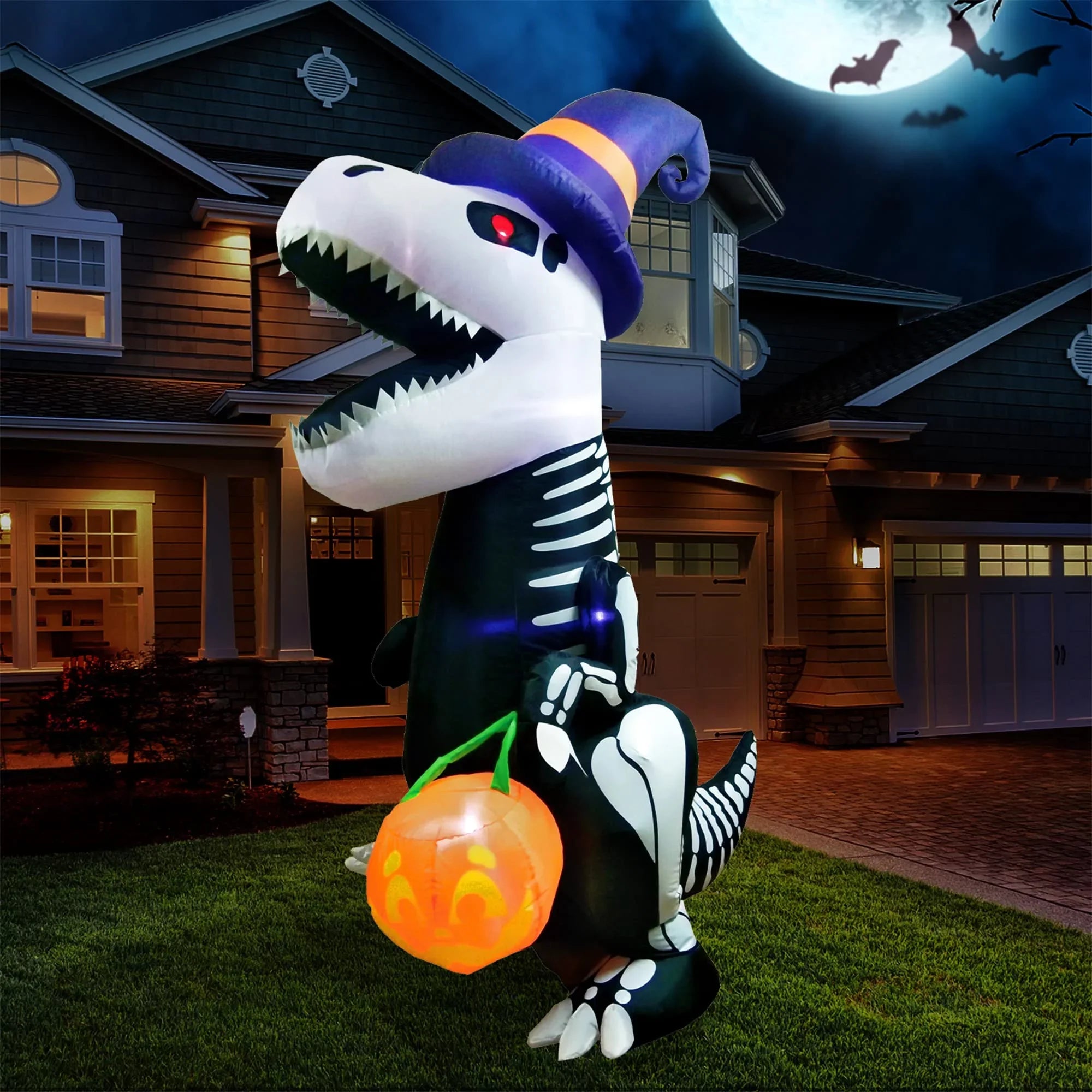 Inflatables Lawn for 8 Party Blow Joiedomi Dinosaur with LEDs Indoor, Decorations Skeleton Up Inflatable Garden, Outdoor, Halloween Build-in Yard, Halloween