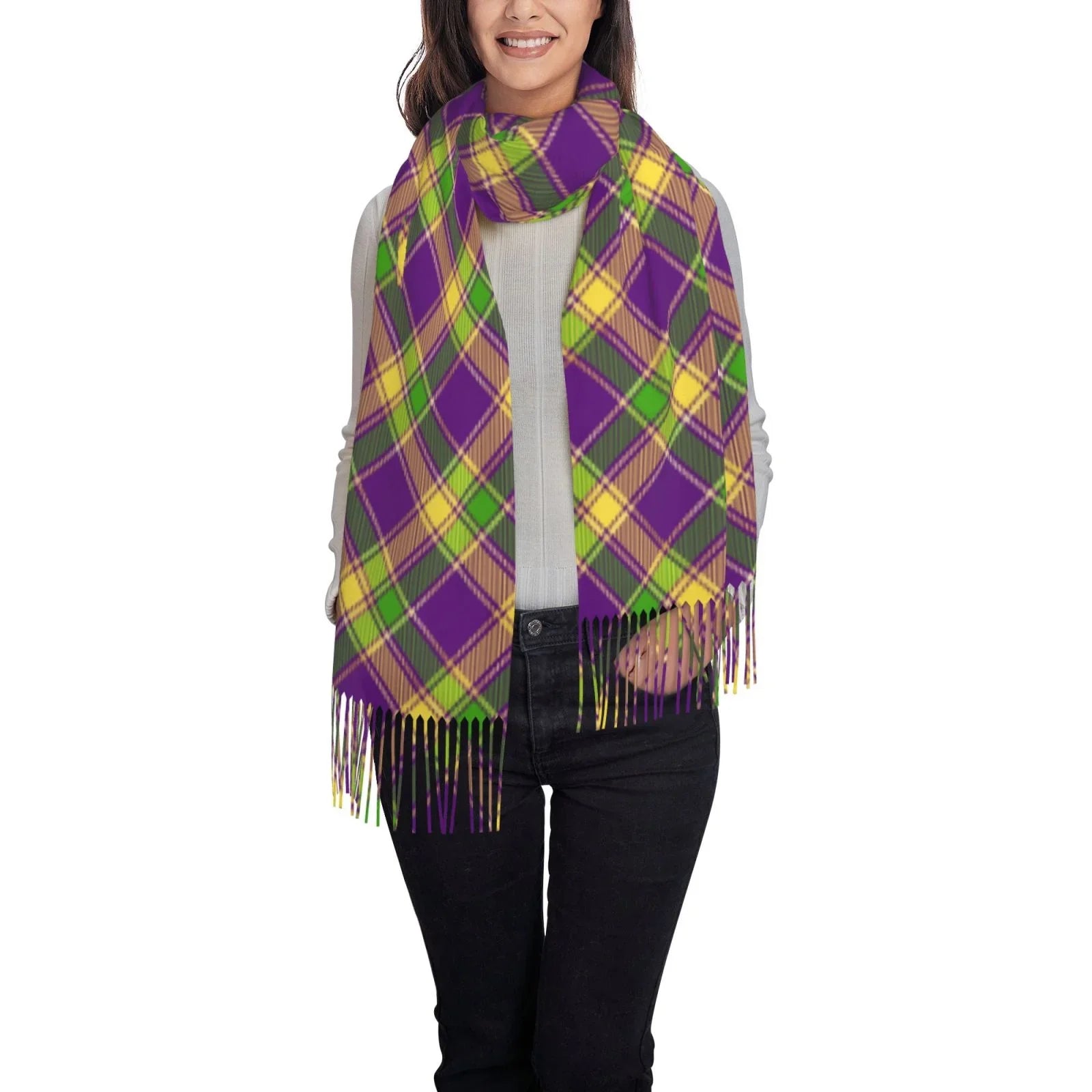 Wrap Gifts- Mardi Plaid Elegant Cashmere Soft Print Scarf For Large Gras Winter Feel Bingfone Scarves Women Warm Shawl Art