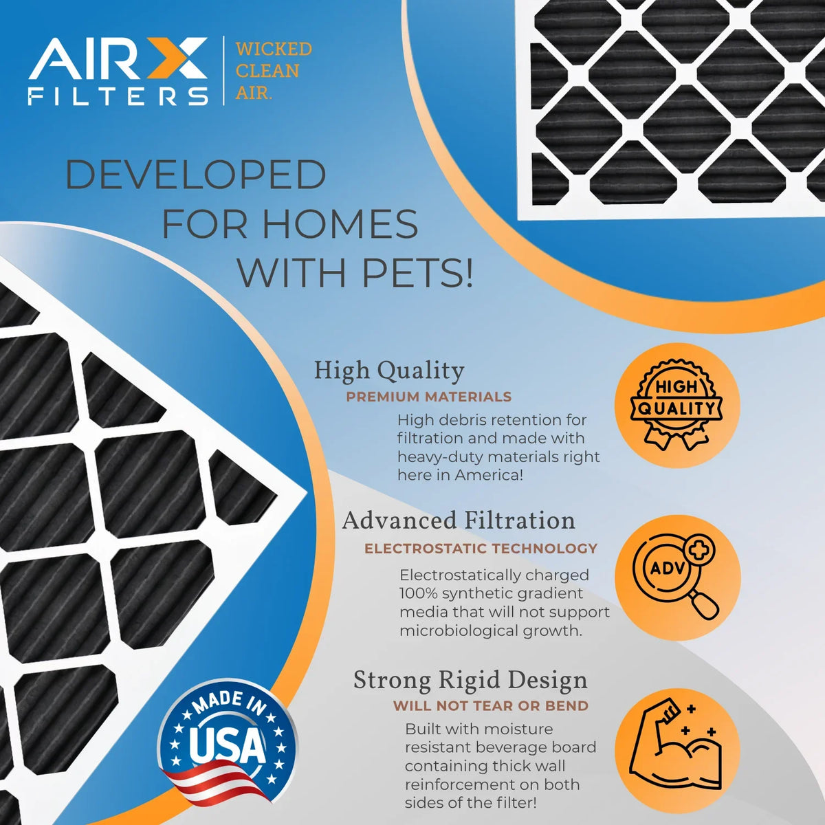 6 5 WICKED by Odor AIR. Pack 700 HVAC 8 Eliminator to Furnace CLEAN AC Filter Carbon Filters Air 16x25x1 16x25x1 & Made MERV FILTERS Comparable FPR AIRX Premium Filter USA MPR
