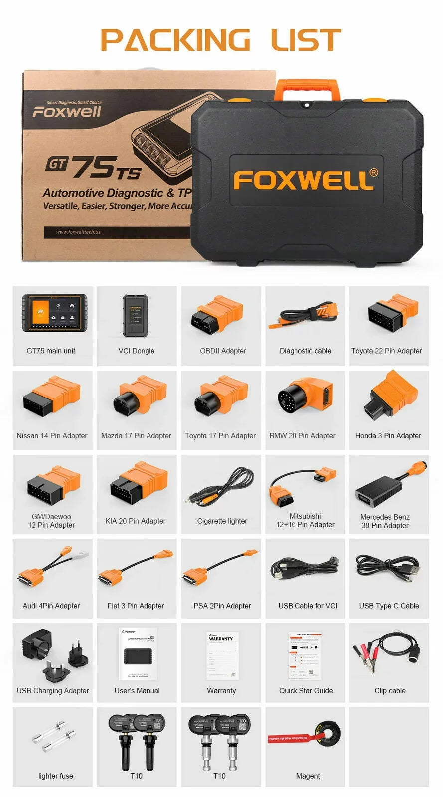 EOBD Scan Free Resets OBD Reader Systems Scan Update Tool TPMS Coding Bi-Directional Tool Car Diagnostic Control OBD2 Service FOXWELL Test GT75TS Automotive Actuation Scanner Full Code ECU 30+