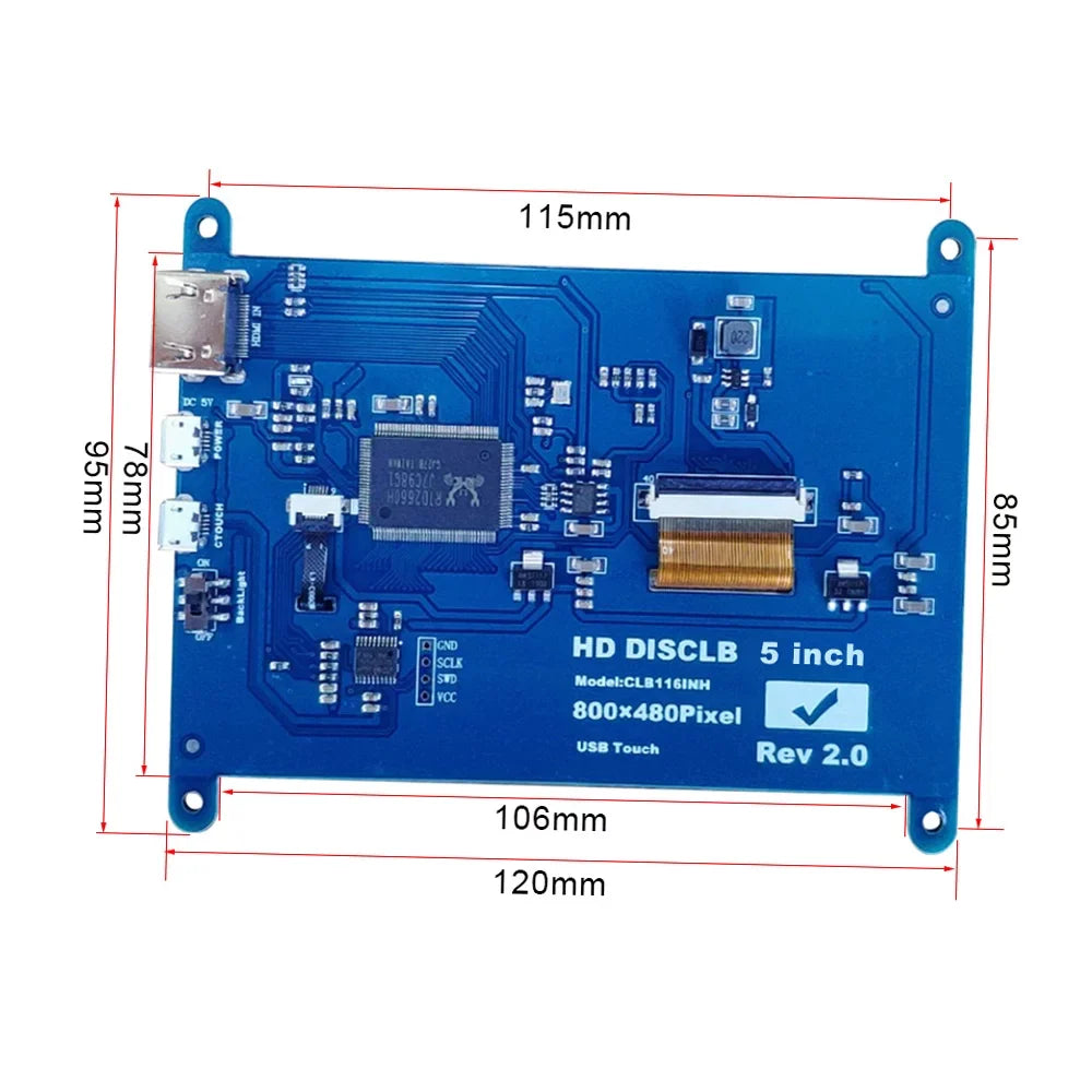 Interface Display with 800*480 Inch Touchscreen Portable with 5 Pi Small Fits Tool Resolution Monitor Raspberry Educational Capacitive