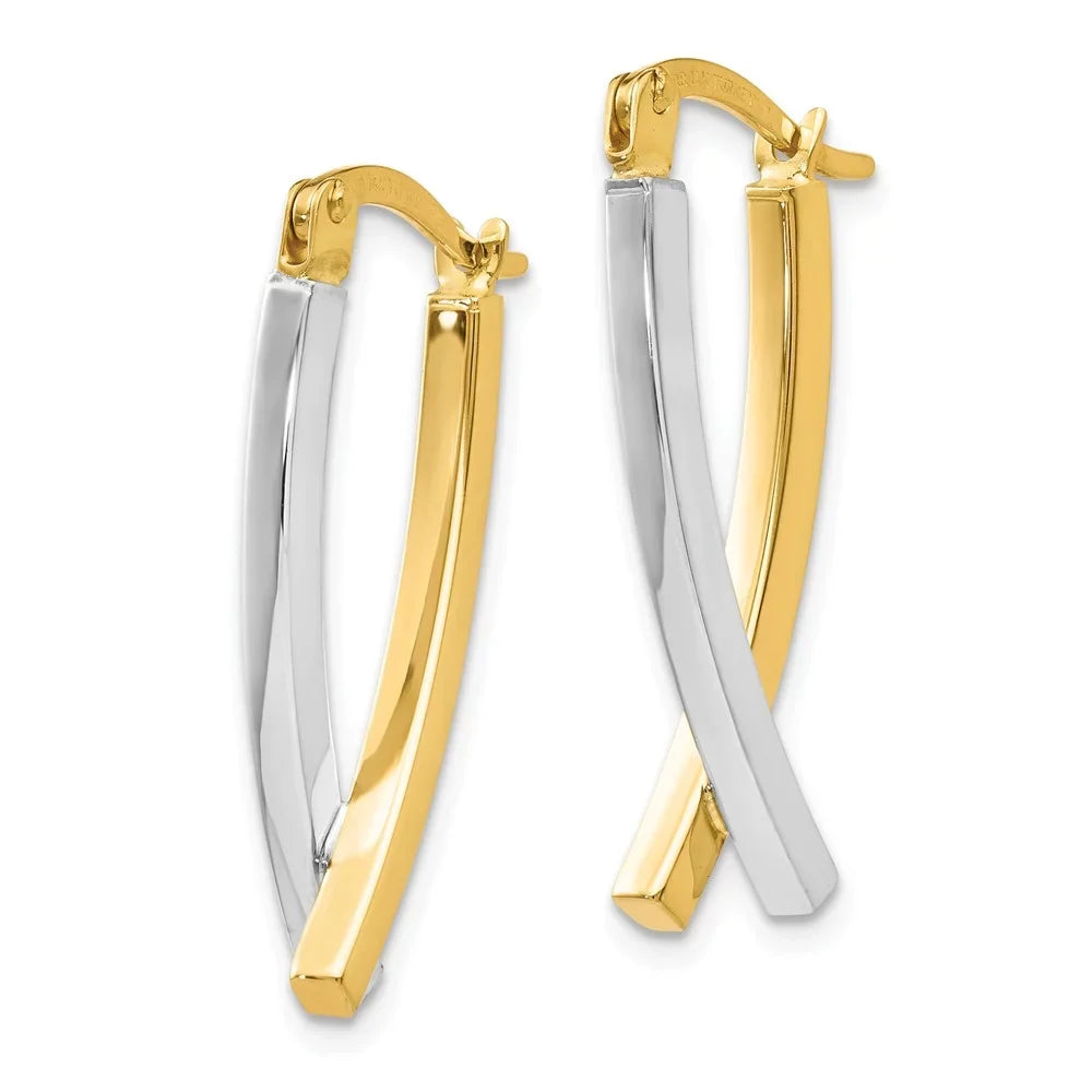 Adults Earrings; and for for 14kt and Teens; Hinged Two-tone Women Real Tube Men