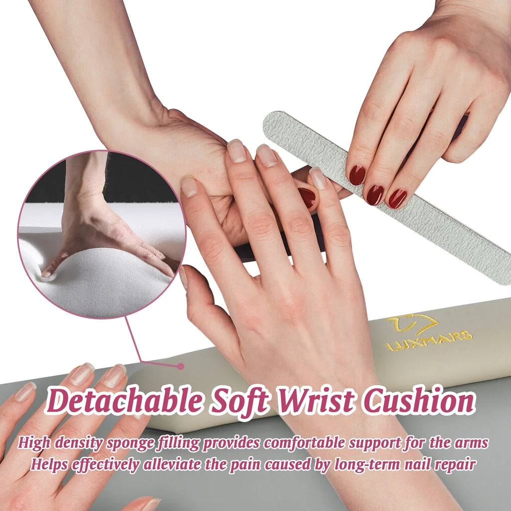 Nail Technician Acetone for Spa Home Desk Defensive for Table w/Large Mat, Beauty Storage Grey Manicure - Salon Plastic Space, Station & Rest Table w/Wrist Capacity Table Nail