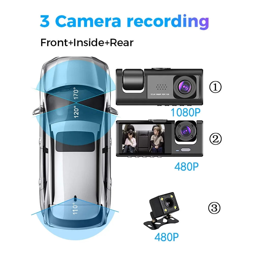 Dash Mirror Car Cam Nebublu Driving Clear for Recording, Safety Rearview Auto Recorder Multi-Language with
