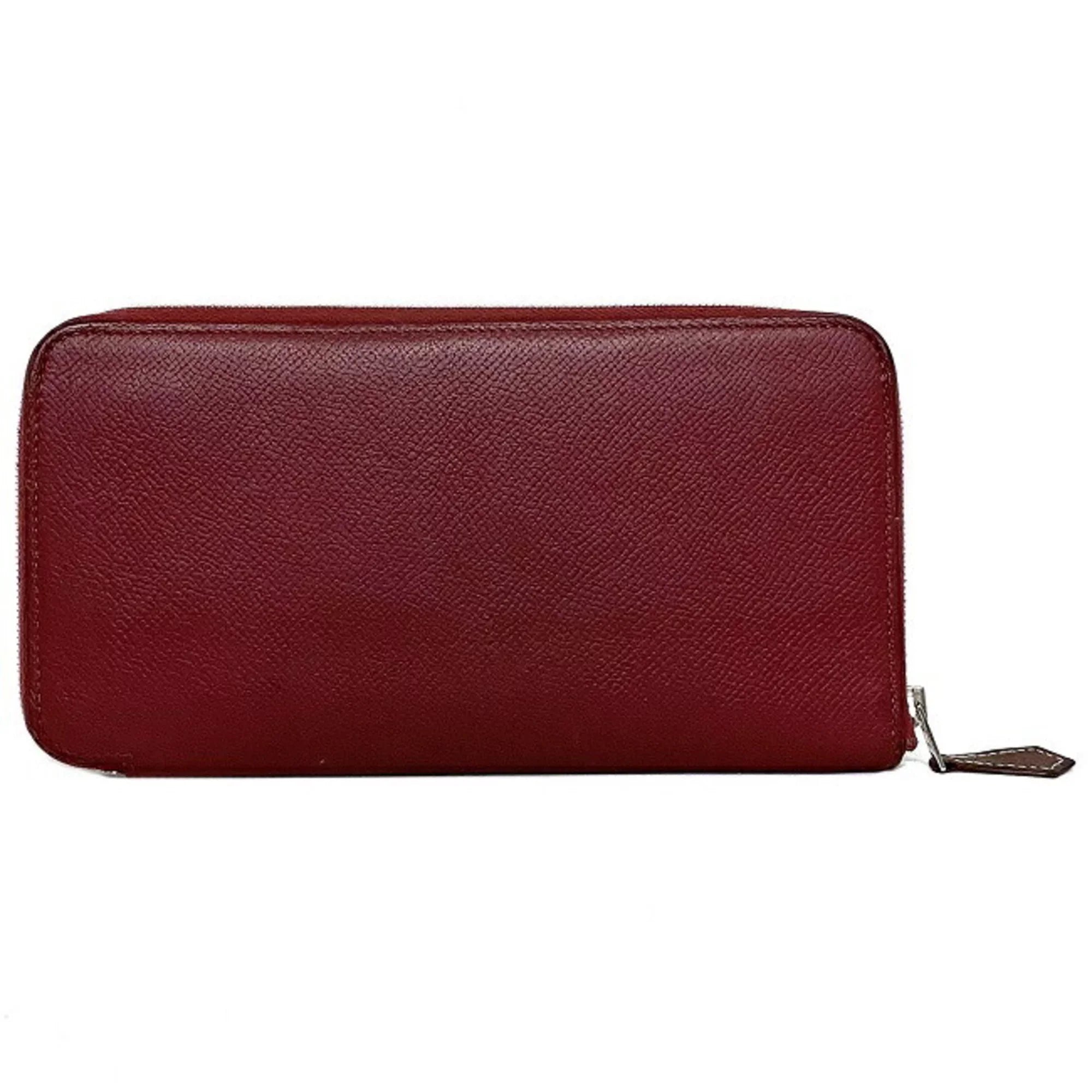 Round Azap Glenat Wallet Hermes Leather Long In (Good) Pre-Owned Rouge Bordeaux Epson Ladies Silk