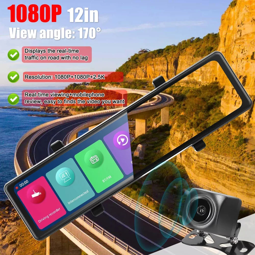 Auto Recording Cam Rearview Cameras Pinnaco Car Car Car Video Dash Recorder Driving Enhanced Touched Safety Screen 3 Mirror 2.5K Camcorder Clear Recorder Camera for