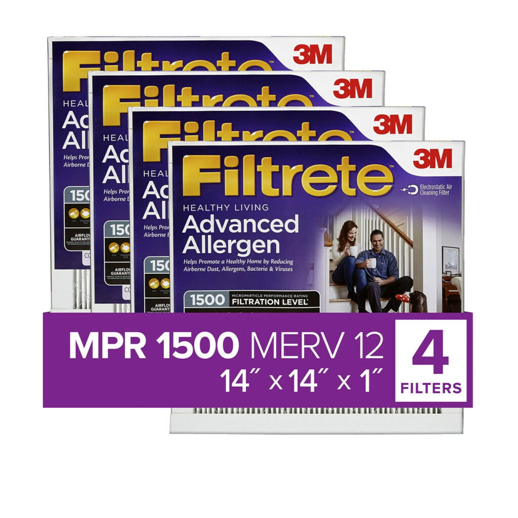 4 14x14x1 Allergen Reduction, MERV Filter, MPR Advanced 12, Filtrete 1500 Filters Air