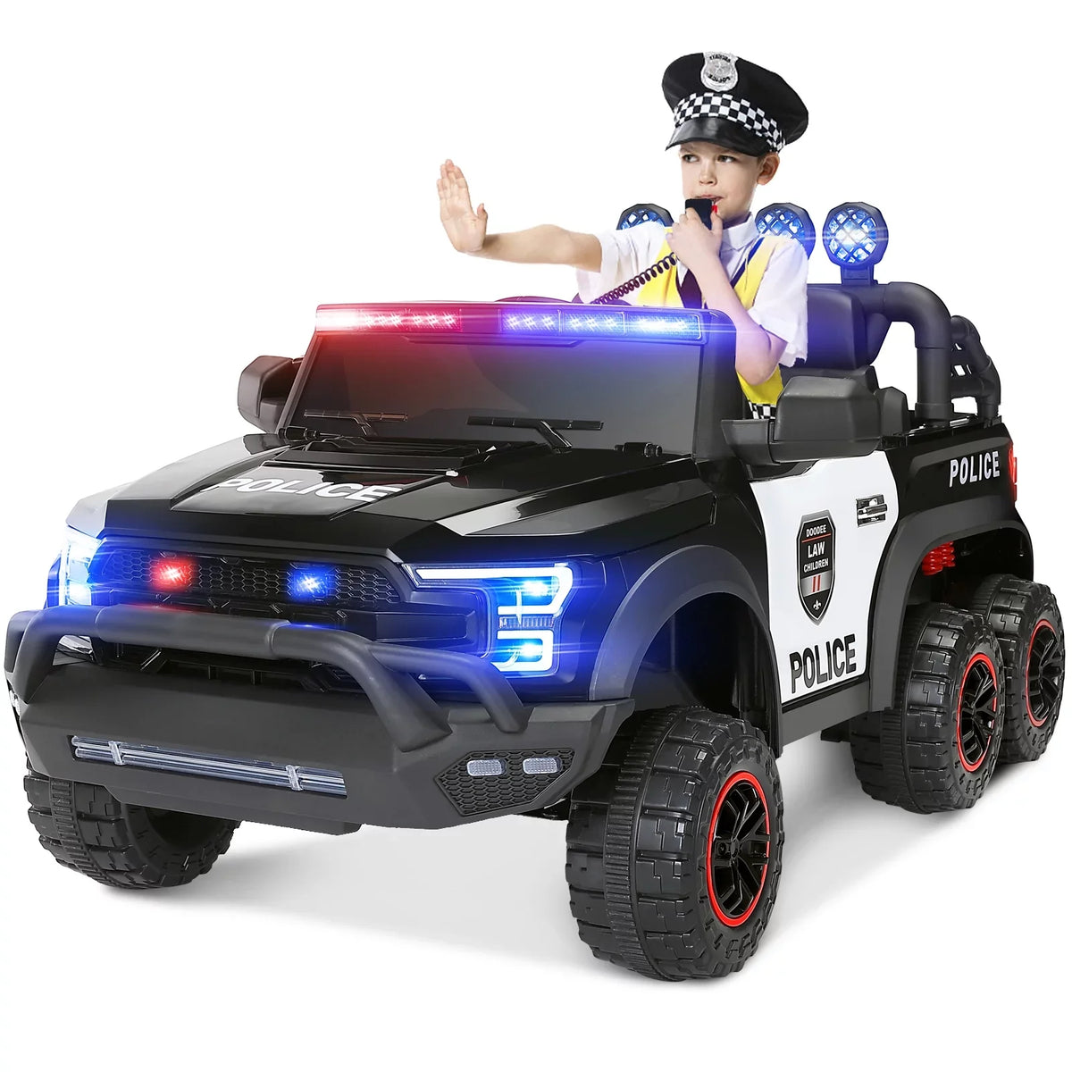 6 with Remote JOYLDIAS Car (Black) Control on Ride Kids Toy Police 12V Wheels