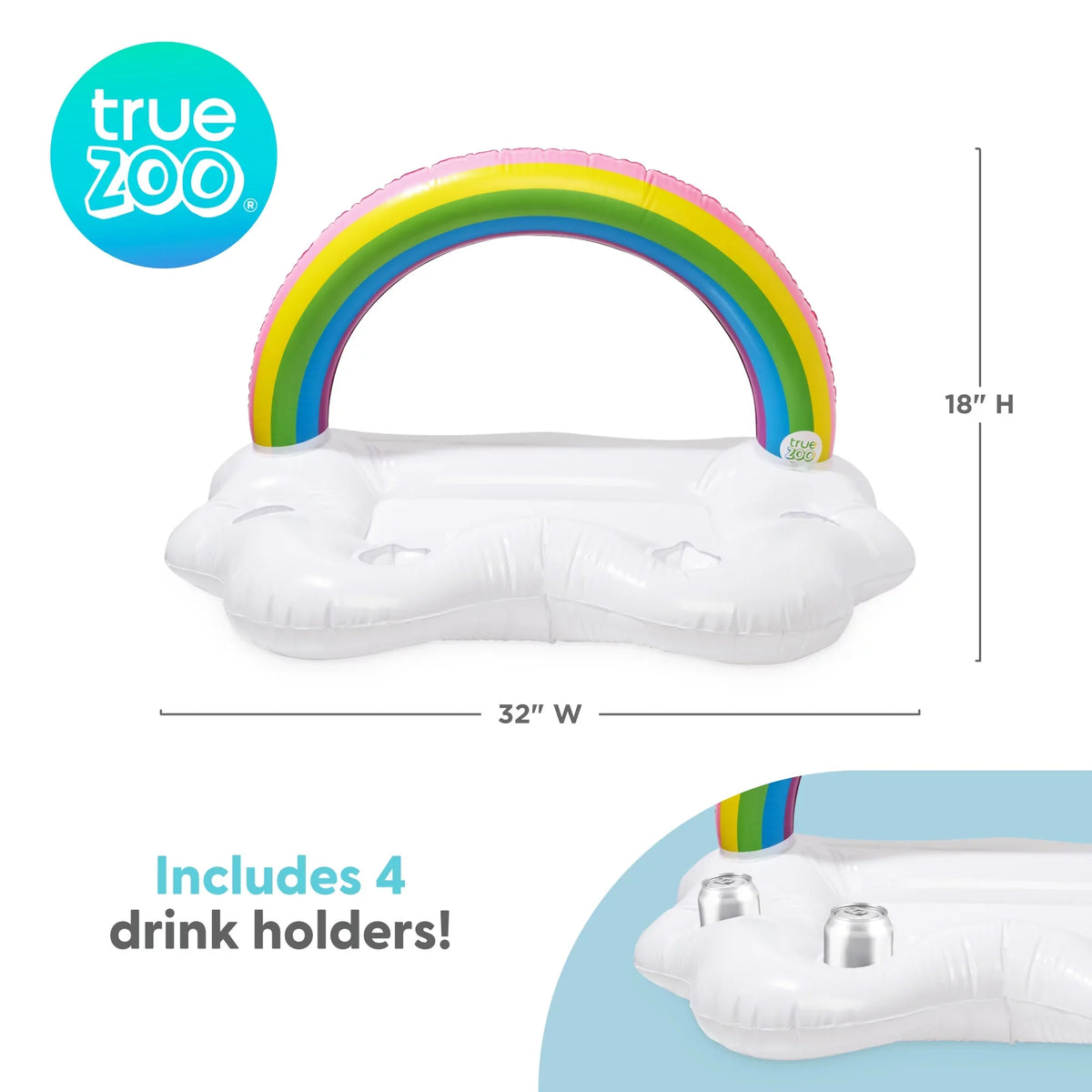 Rainbow Cooler, of 1 Drink Colorful Set Floatie, Box Party Cup TrueZoo Pool Floating Bar Inflatable Ice and Holders Cloud