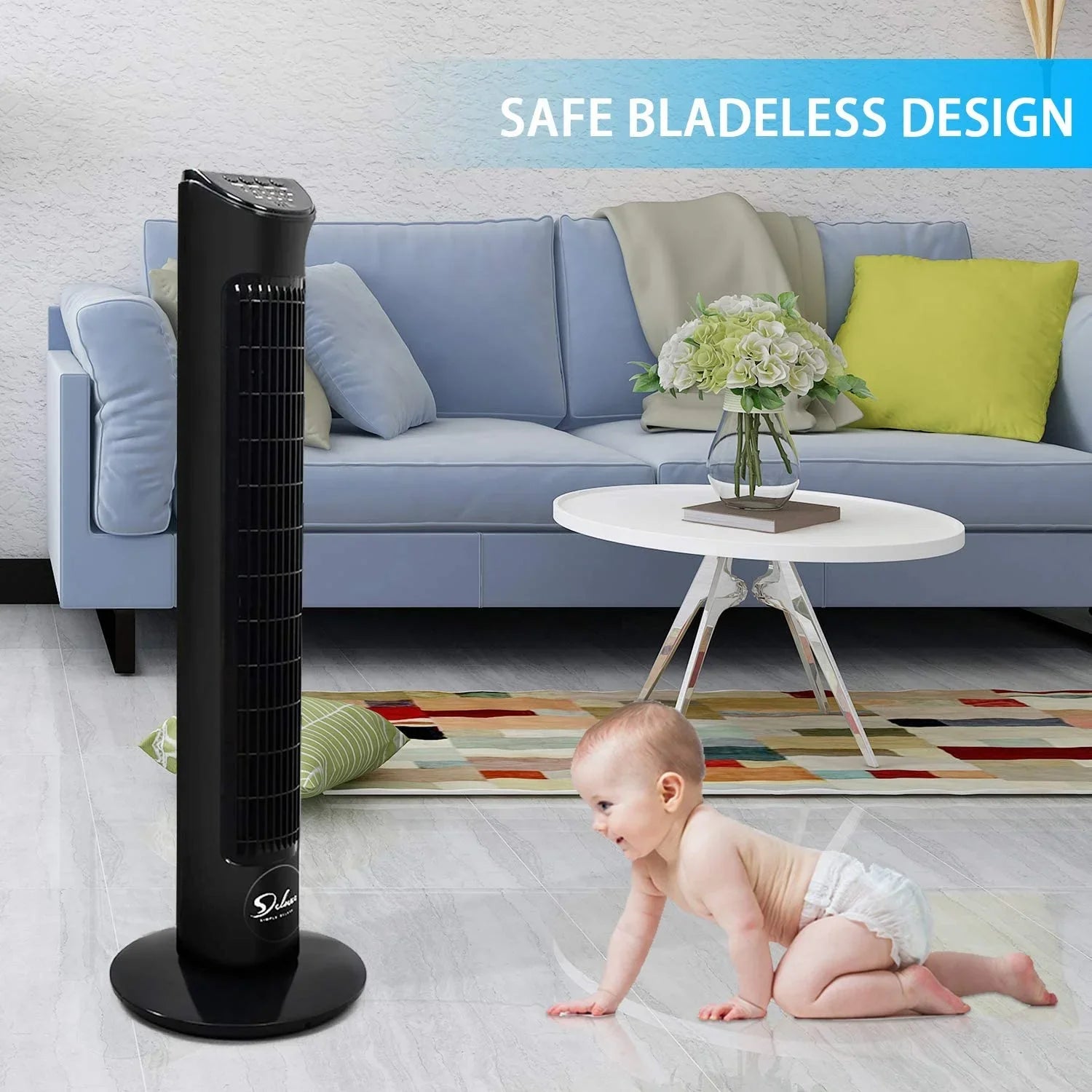 Oscillating Fan 32"Tower 90° Fans, Deluxe Remote, Fan Black with 4 Bladeless Speeds, with Standing Fan, Floor Simple