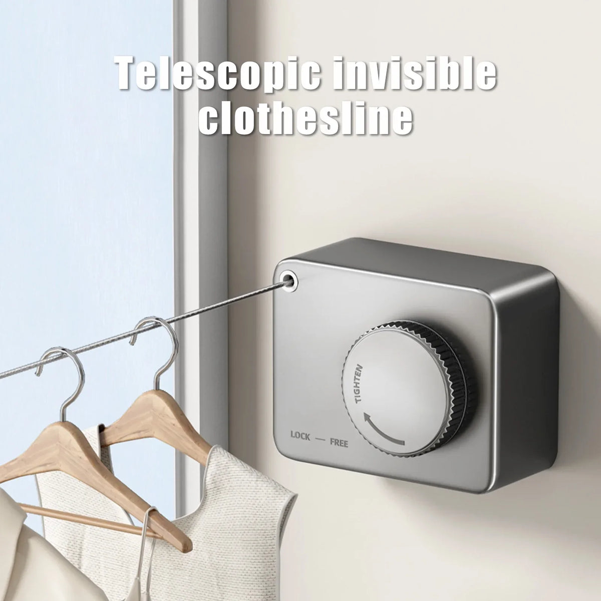 Clothesline Clothesline Retractable Stainless Steel Rope Laundry Heavy Mounted Clothes Wall Adjustable Duty feet Racing Ryanstar Clothesline Drying 15.1 - exterior Gray Droop Indoor, Retractable