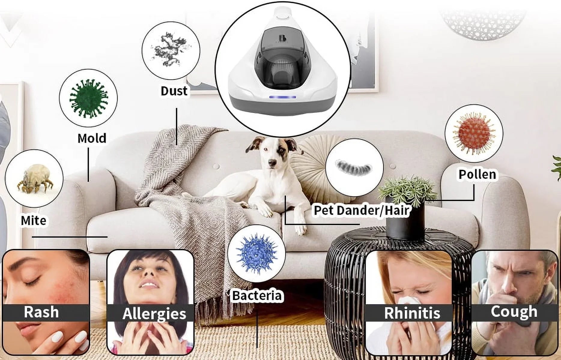 Kills Cleaner Pulsating Allergen Vacuum with Sanitizer remove Allergens/Bacteria/Mite Handheld Large Hair/Dust Pad&True