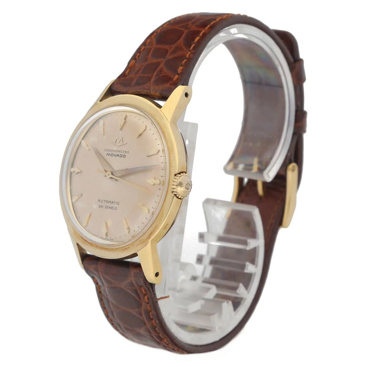 Gold Automatic Movado Chronometre 18k Leather Yellow Watch 34mm 1231 Wrist
