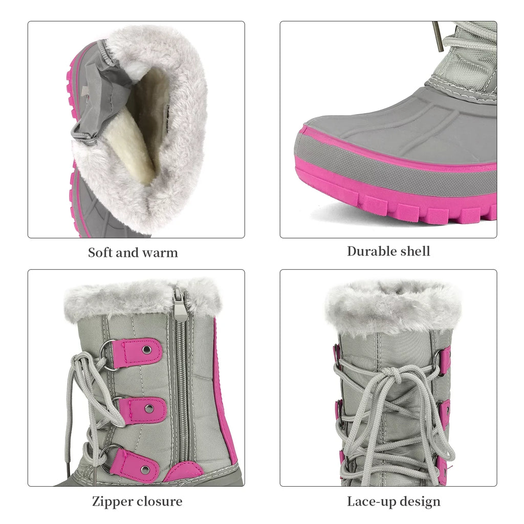 dimension Kid Shoes Pairs Kids Big Dream Ankle Boots Warm 5 FORESTER Toddler Boys Winter Boots Girls Fur-Lined GREY/FUCHSIA Snow Faux Soft