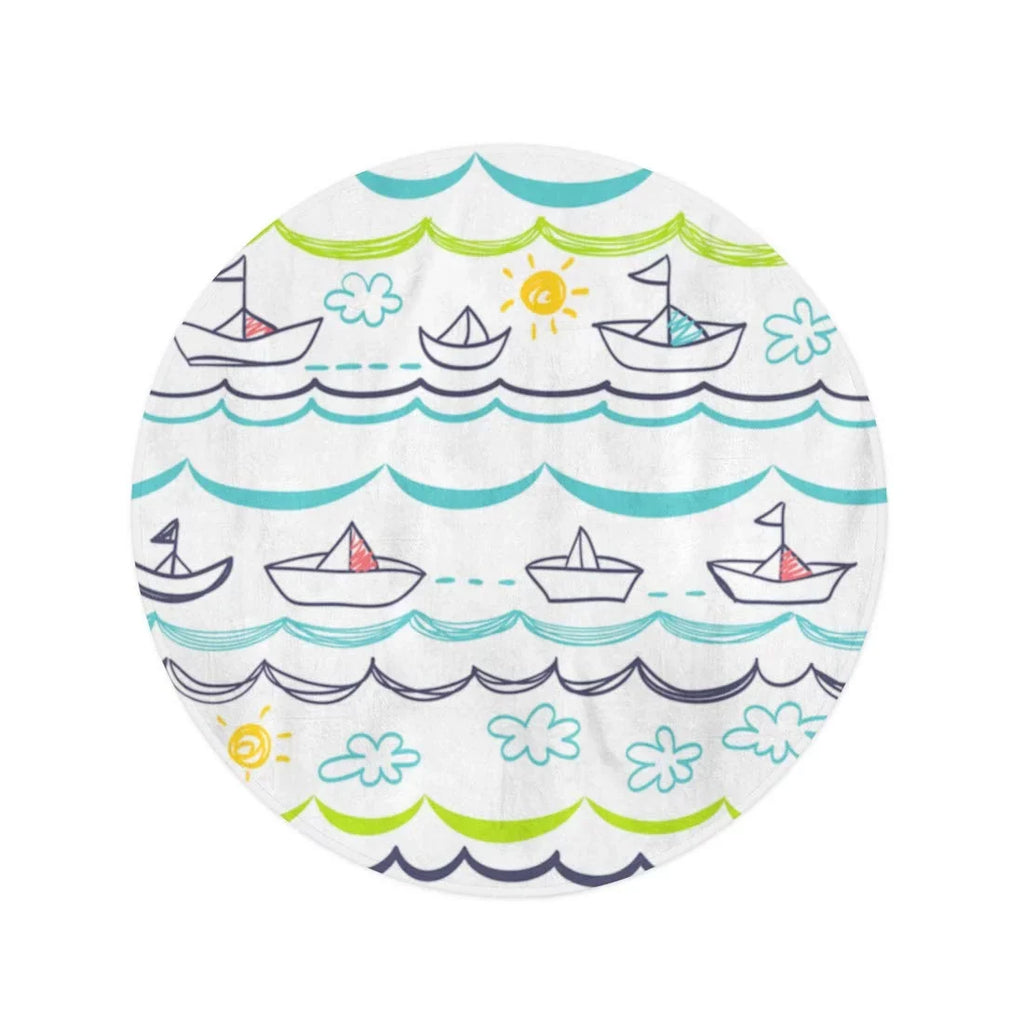 Mat Abstract Pattern Towel Circle inch Cartoon Children Tapestry Beach Circular Round Blanket Baby Beach White Vessels 60 Throw Child Blue Towels Travel