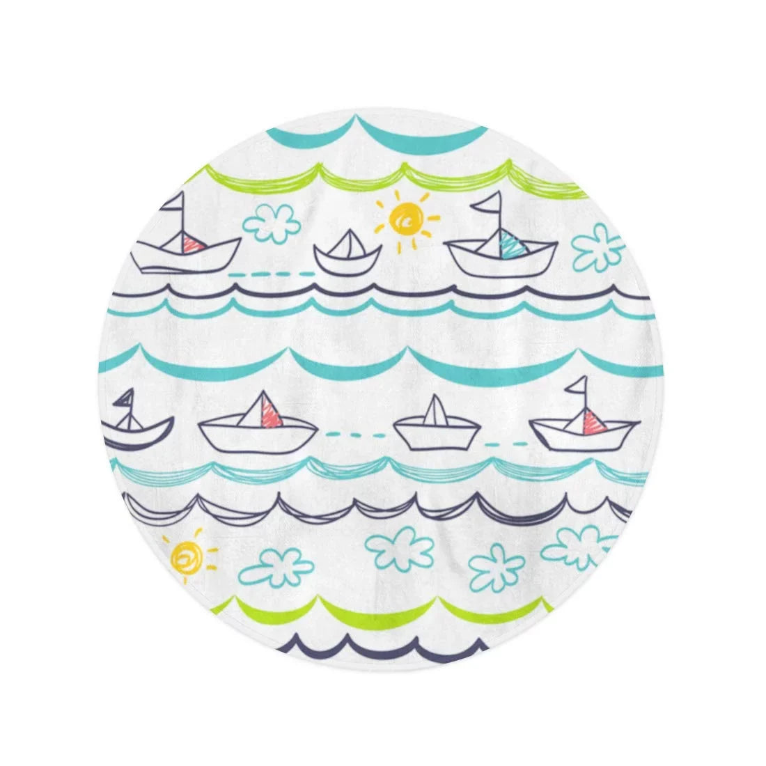 Mat Abstract Pattern Towel Circle inch Cartoon Children Tapestry Beach Circular Round Blanket Baby Beach White Vessels 60 Throw Child Blue Towels Travel