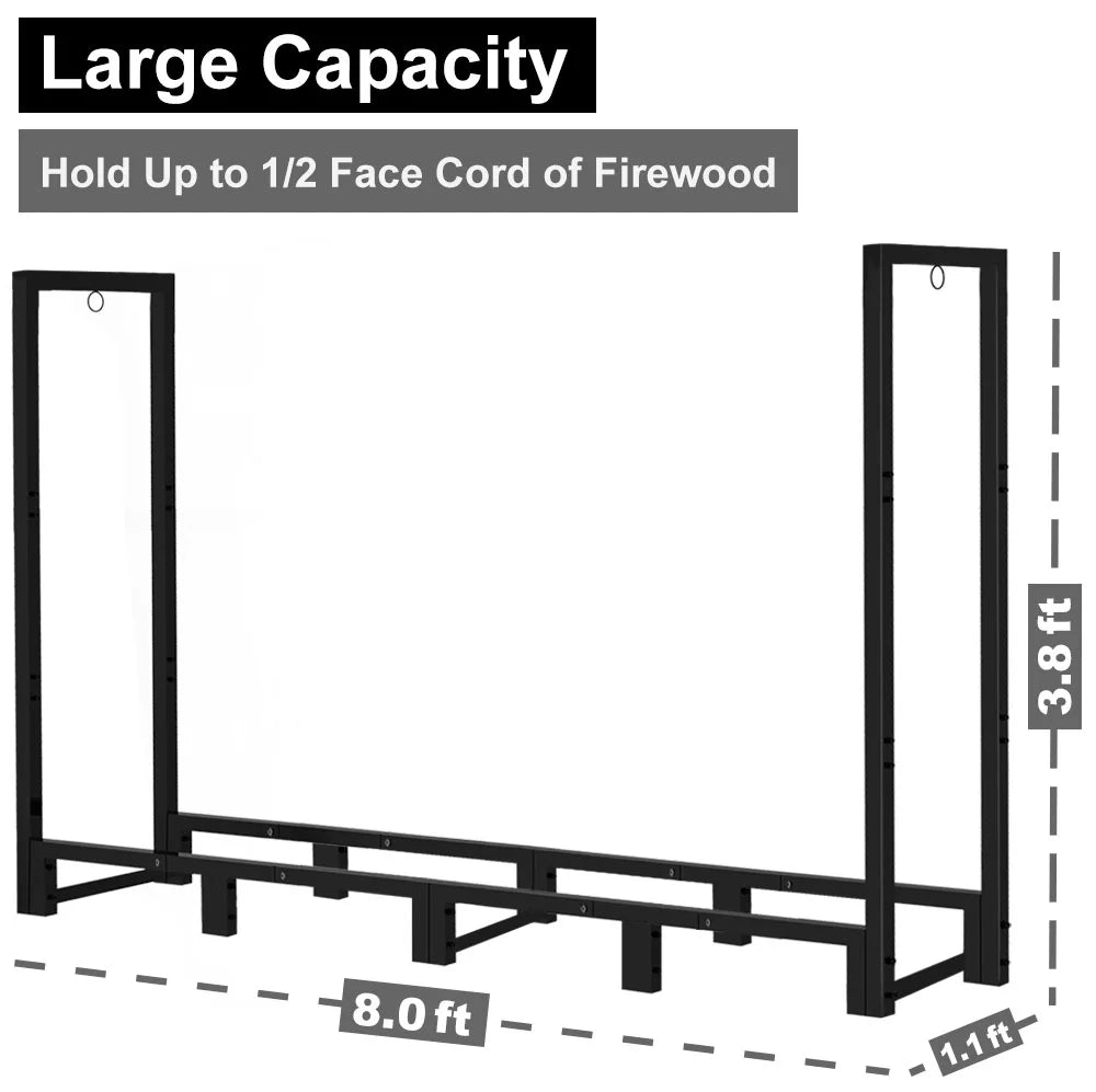 for Wood Storage, Stand, Outdoor Fire Koutemie Stacker Fireplace Adjustable Rack Black Firewood Log 8Ft Holder