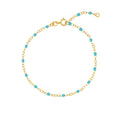 Turquoise Bead 14K Women's Gold Piatto Light Enamel Bracelet Adjustable Yellow 5.50"-7.50"