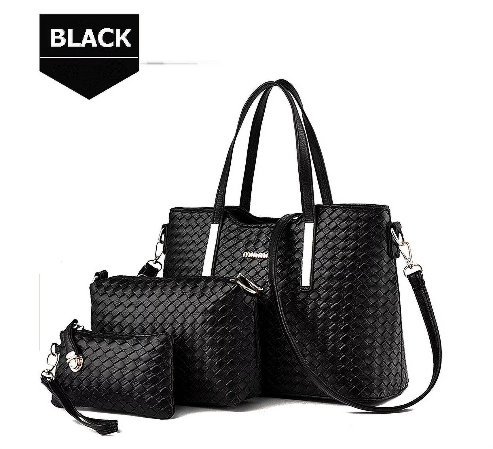 Big Pu Bag Handbag Tote Smarit Leather Shoulder 3 Set Set Bags Weave Pieces Bag Women Purse Capacity