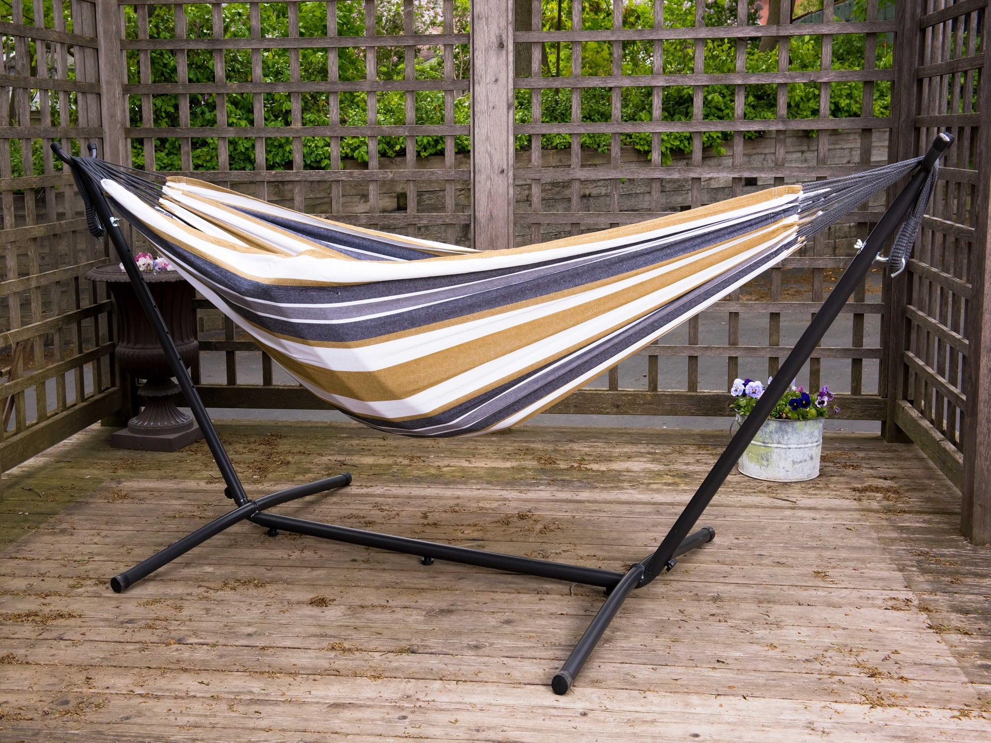 The Grey 110” Brazilian a with Collection Hammock Striped Steel and Hammock Gold Style Hamptons