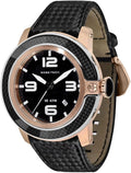 50mm Quartz Tech Gold Swiss GR33010 Plated Rose Band Sobe Watch Satin Case Black Men's Analog