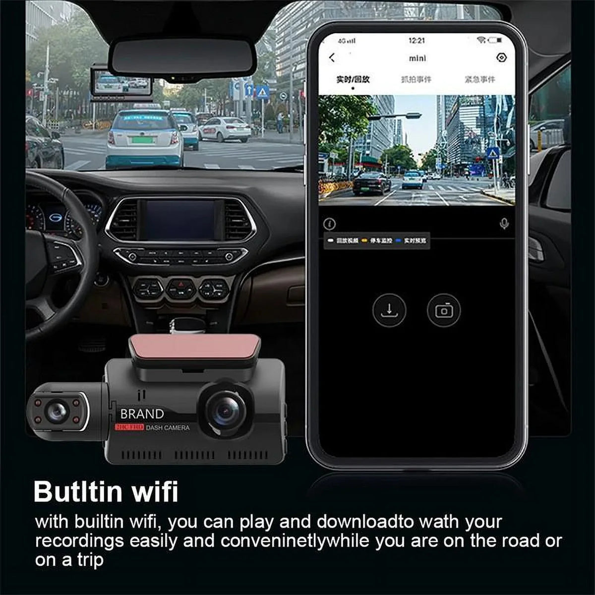 And Cameras Dual Dash Rear WIFI Interior With DVR 3 Front Night And Vehicle GPS 1080P DashCam Auto Camera Cam Car Lens