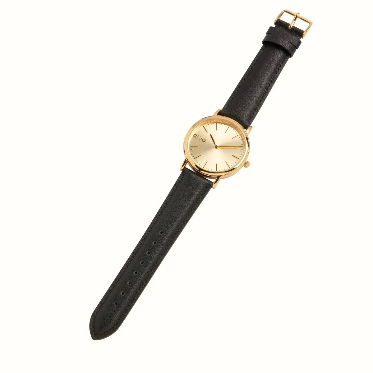 Leather Sawyer Time Watch Black Arvo Gold -
