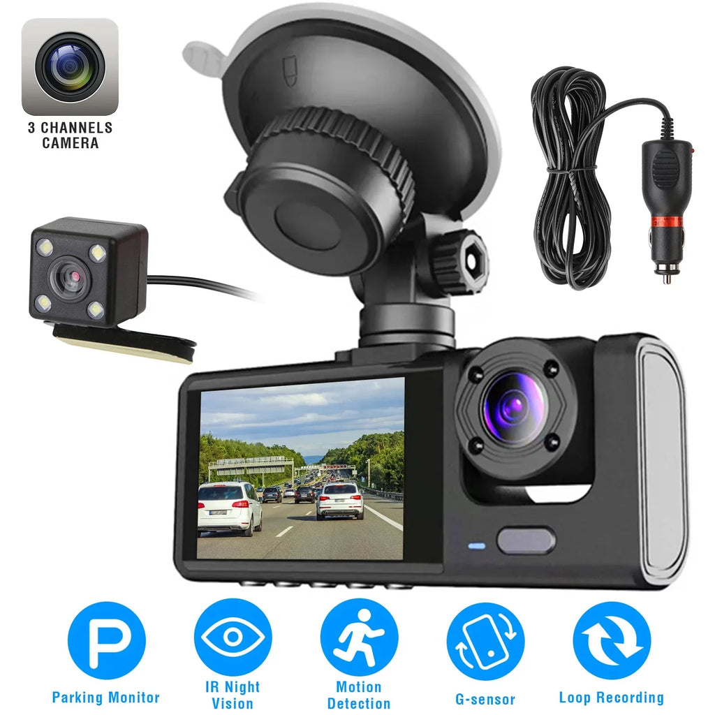 Car 3 Dashboard Video Driving Vision, G-Sensor, IR 3 Cam, Recorder, Dash 1080P Recorder, iMounTEK Camera Night Cam Dash Parking Way Front Camera Rear, Inside Mode and Triple DVR Backup Channel